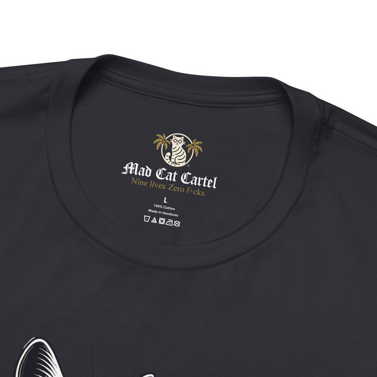 Louis Mewtton Heritage Emblem Graphic T-Shirt in dark grey, close-up detail