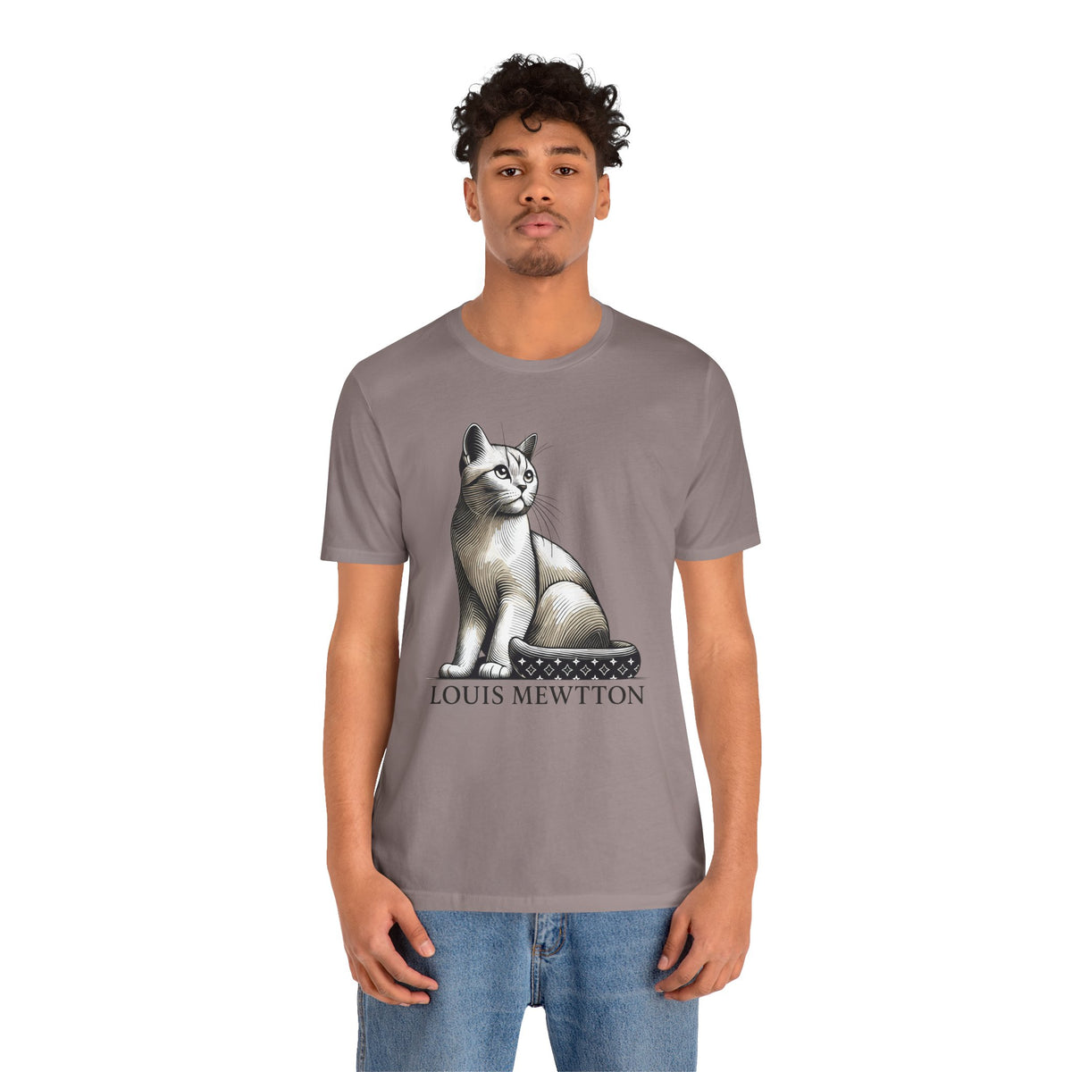 Louis Mewtton Heritage Emblem Graphic T-Shirt in pebble brown, worn by a male model