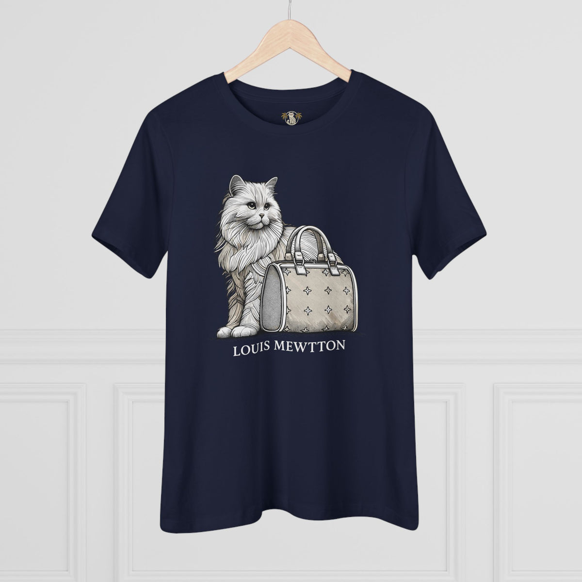 Louis Mewtton Persian Cat Graphic Women's T-Shirt in navy, front view
