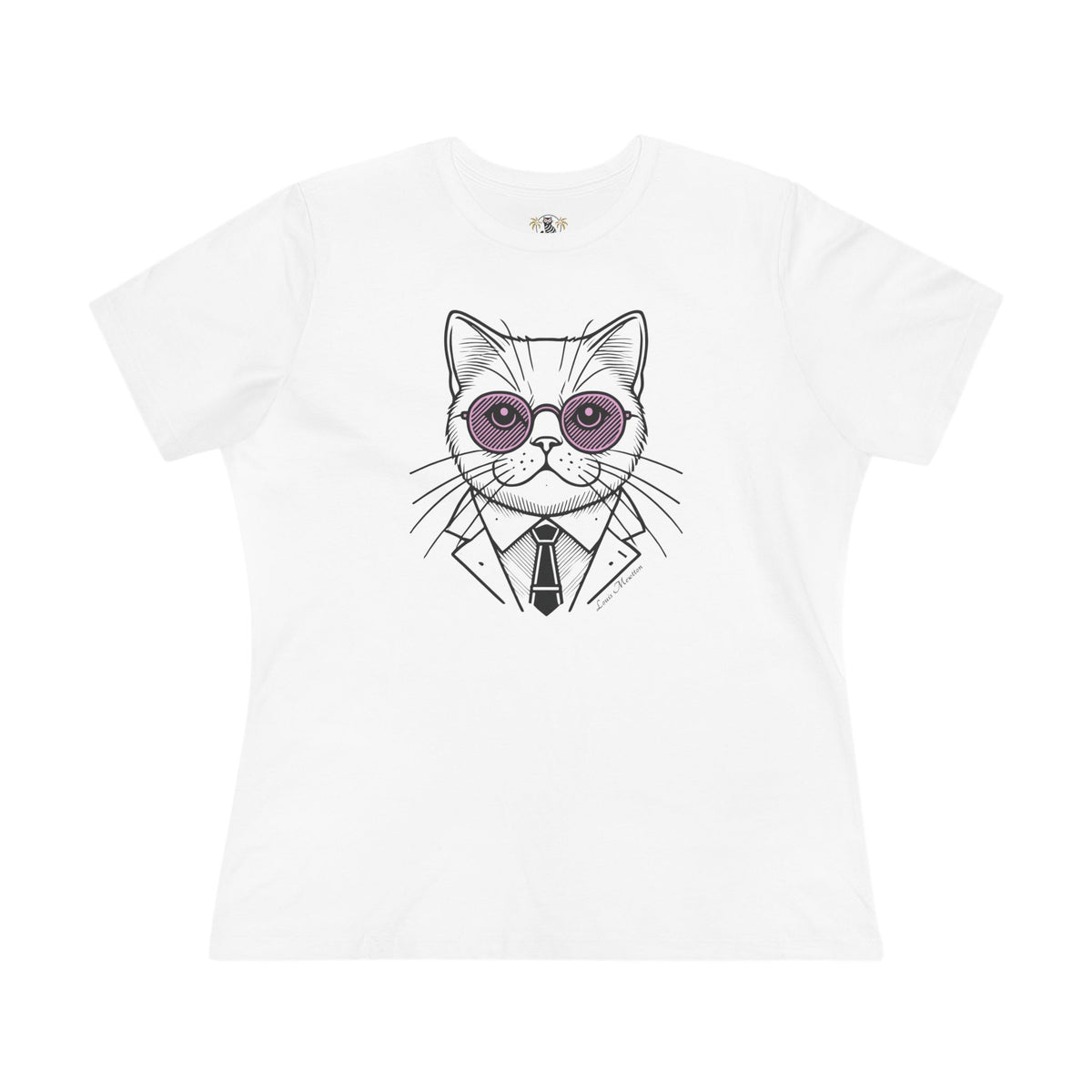 Louis Mewtton Purple Shades Cat Women's White Graphic T-Shirt, front view