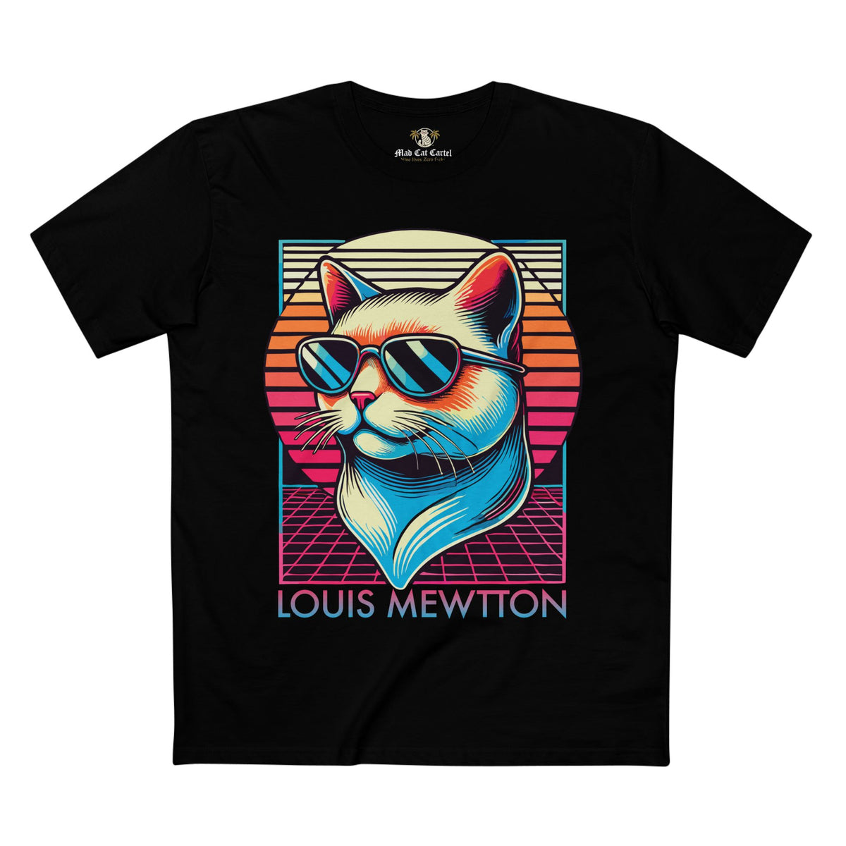Louis Mewtton Retro Sunset Black T-Shirt, front view