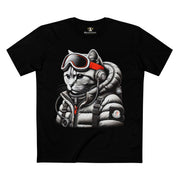 Meowcler Alpine Explorer Cat Graphic Black T-Shirt, front view
