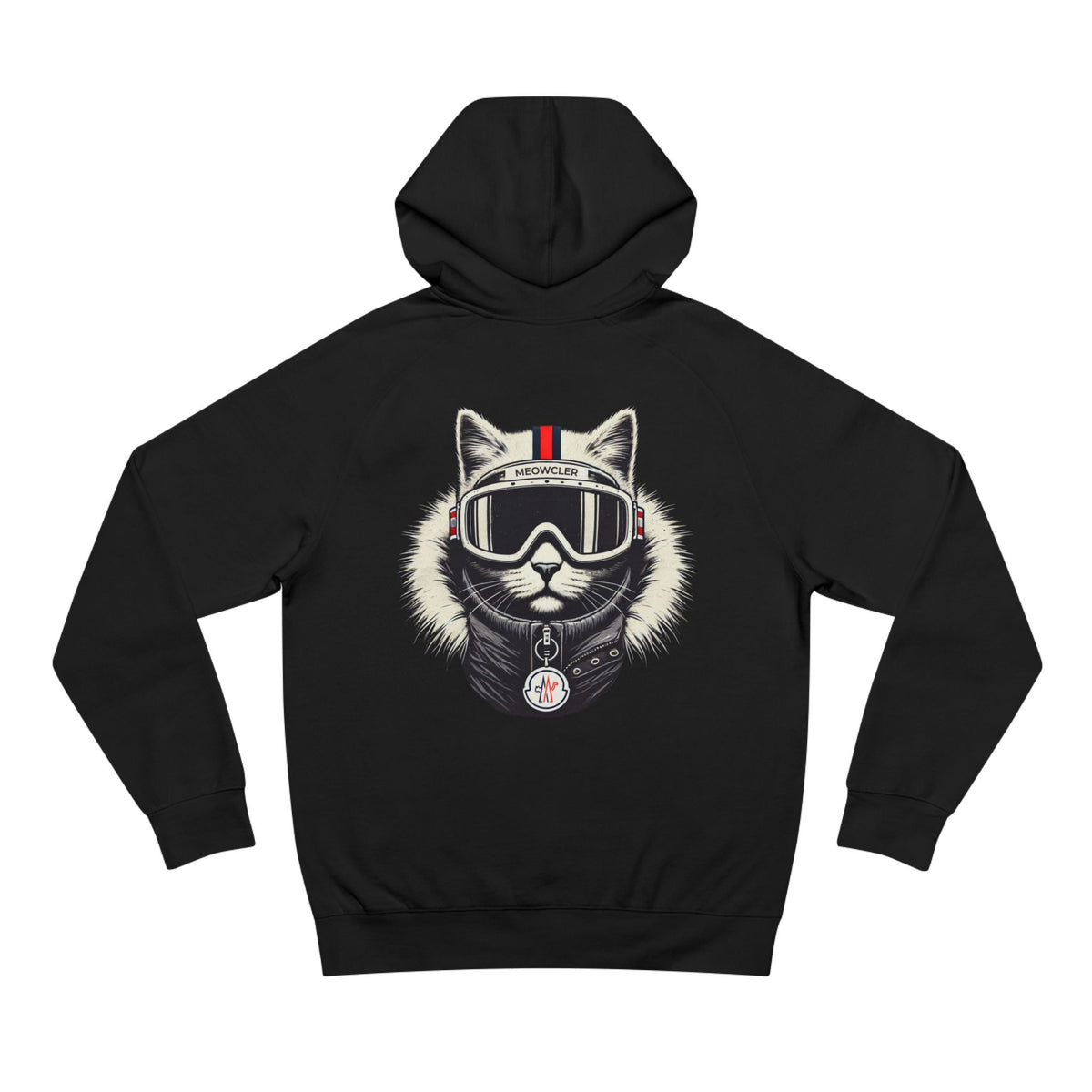 Meowcler Chest Logo Ski Cat Graphic Black Hoodie, back view