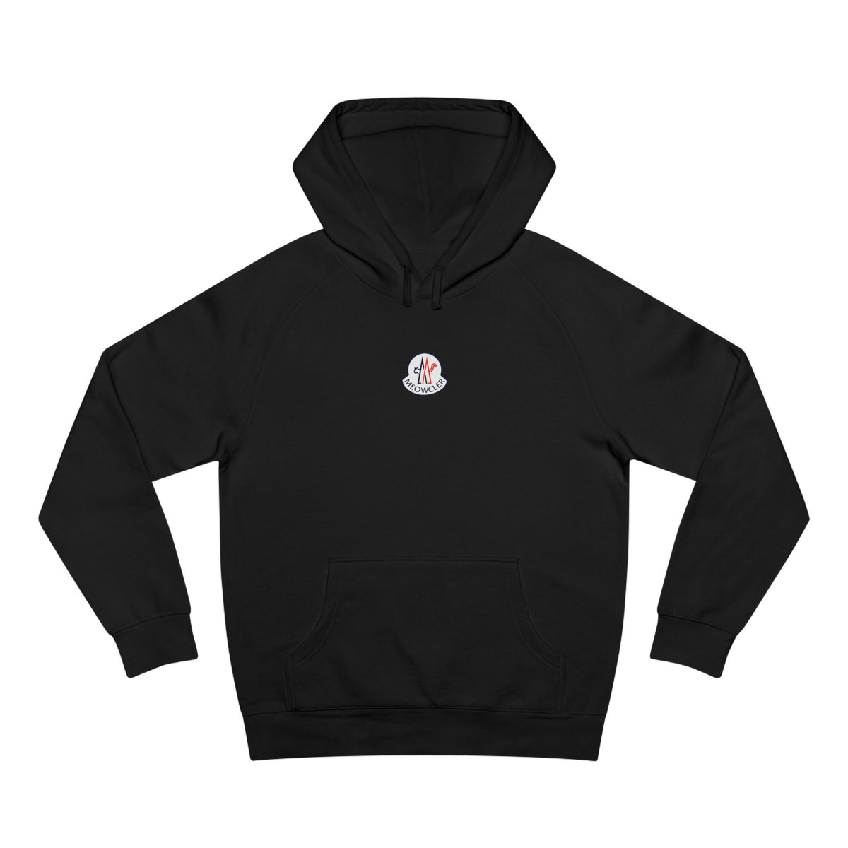 Meowcler Chest Logo Ski Cat Graphic Black Hoodie, front view