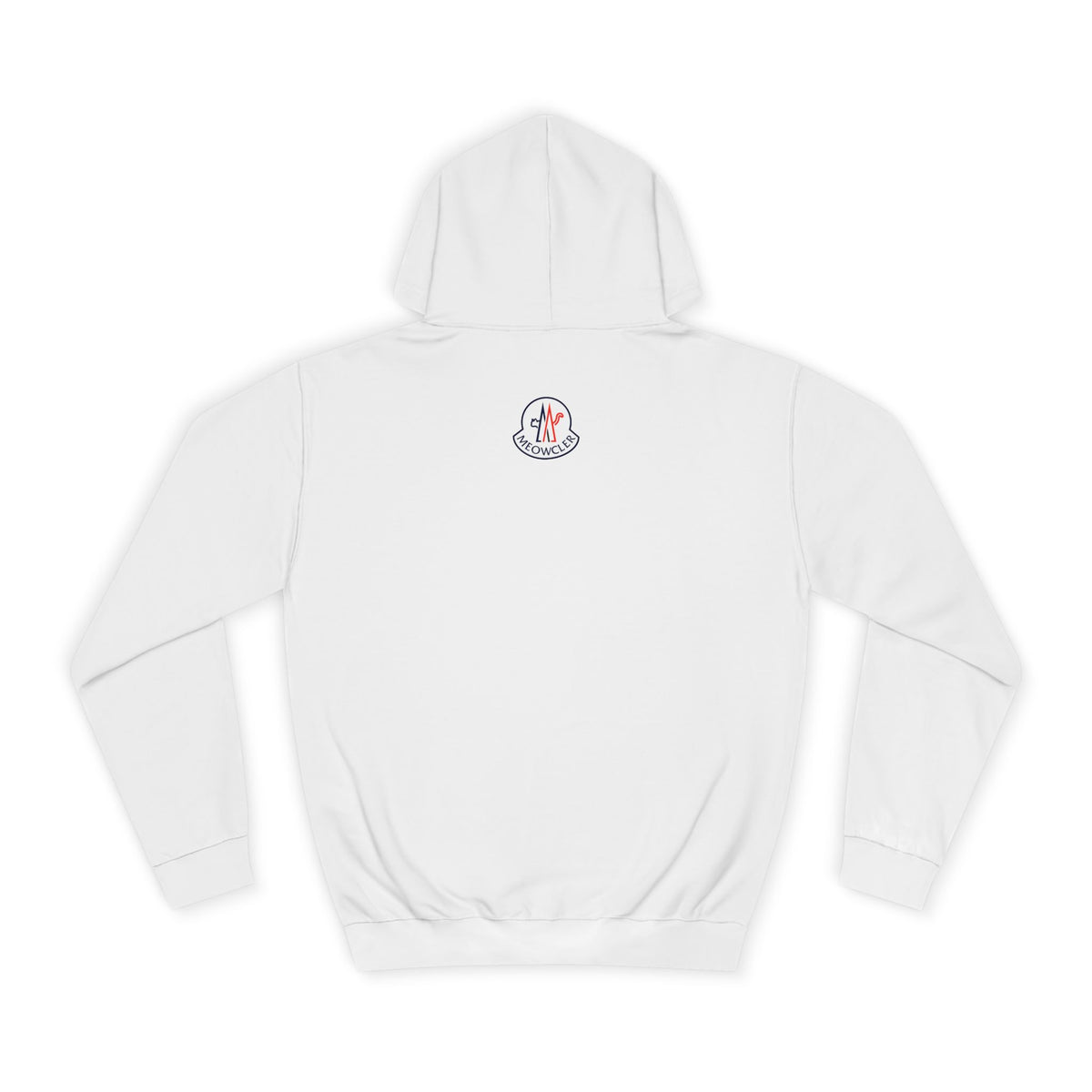 Meowcler Chest Puffer Cat Graphic Hoodie in arctic white, back view