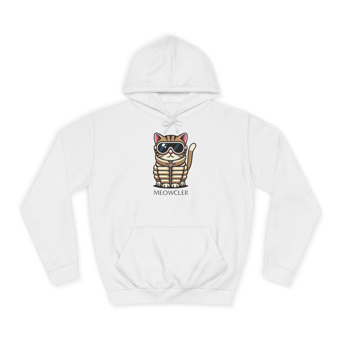 Meowcler Chest Puffer Cat Graphic Hoodie in arctic white, front view