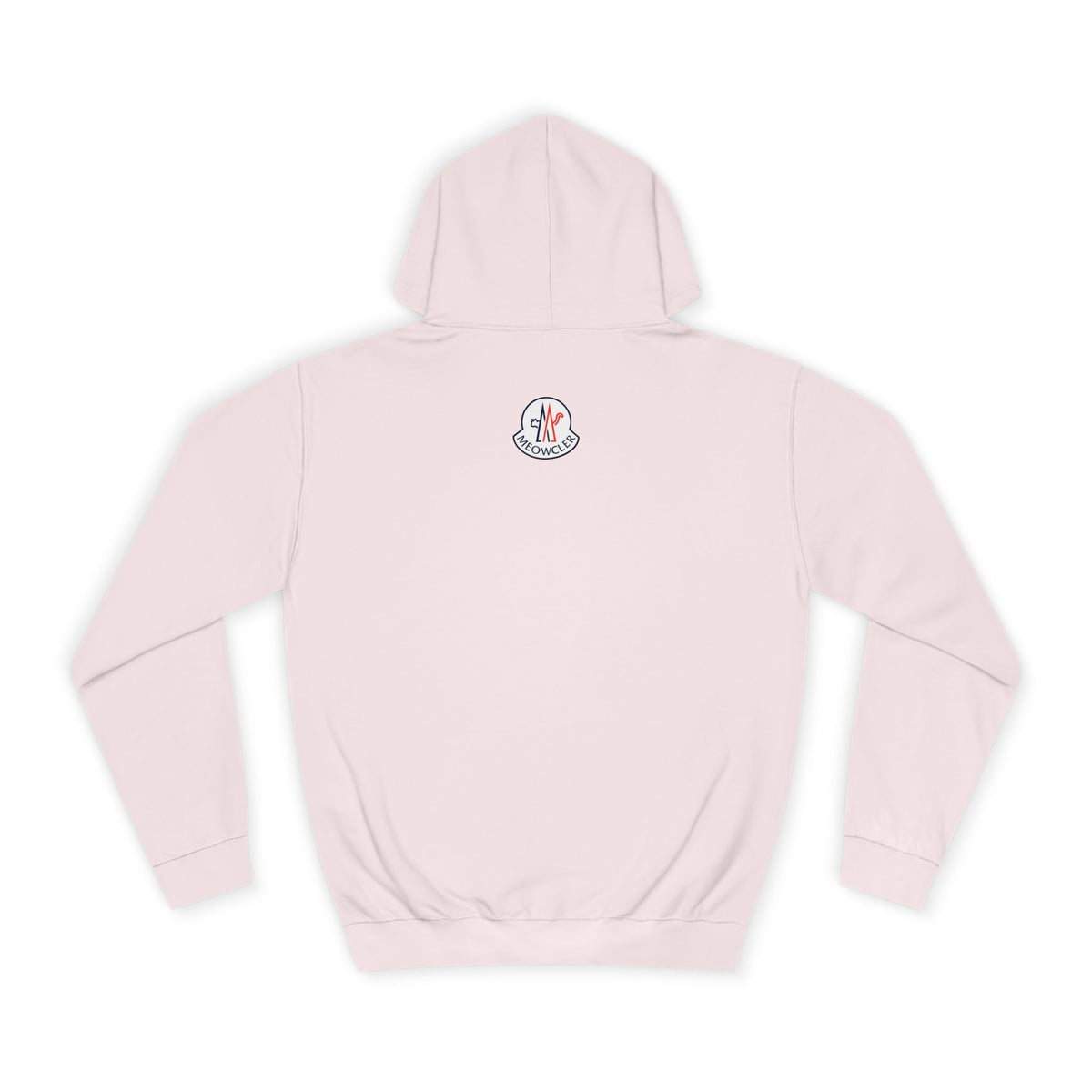 Meowcler Chest Puffer Cat Graphic Hoodie in baby pink, back view