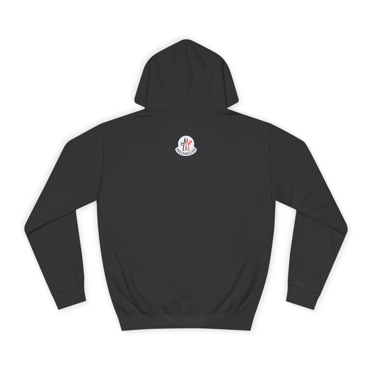 Meowcler Chest Puffer Cat Graphic Hoodie in jet black, back view