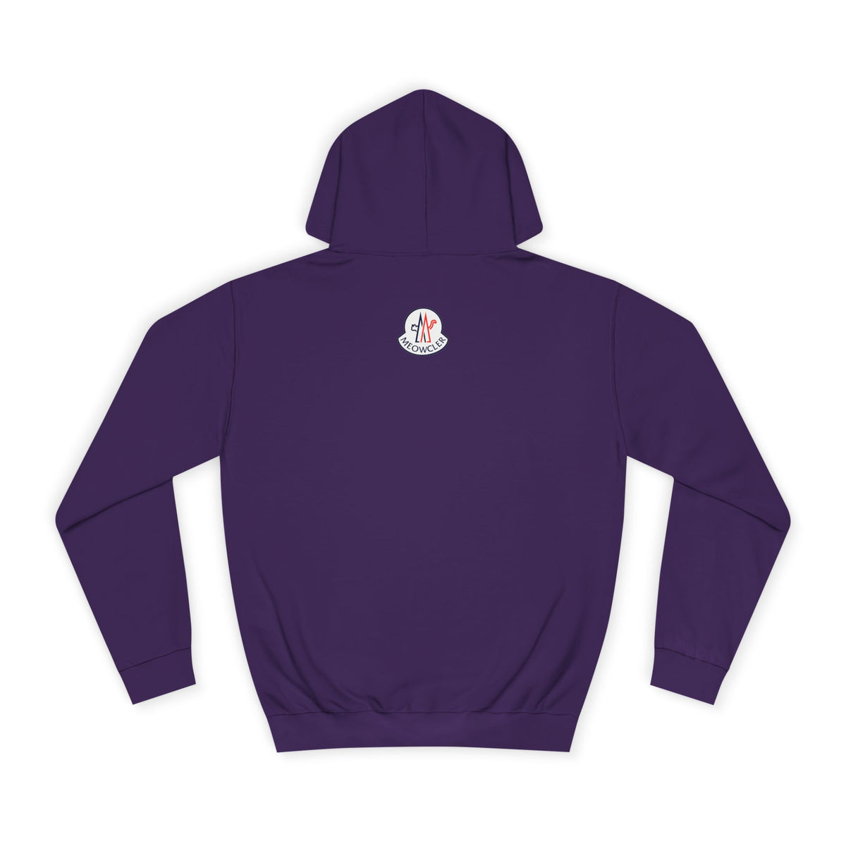Meowcler Chest Puffer Cat Graphic Hoodie in purple, back view