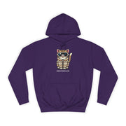 Meowcler Chest Puffer Cat Graphic Hoodie in purple, front view