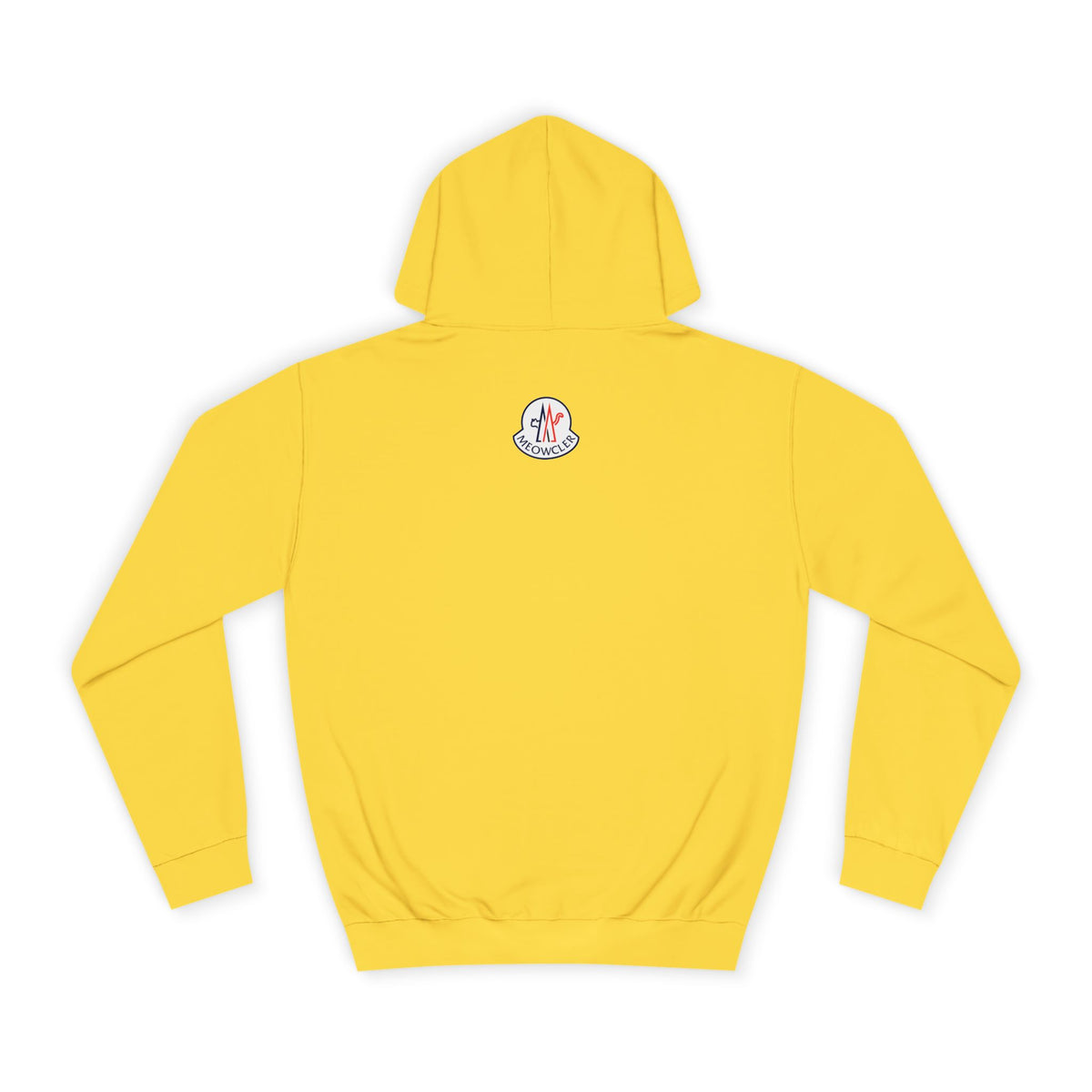 Meowcler Chest Puffer Cat Graphic Hoodie in sun yellow, back view