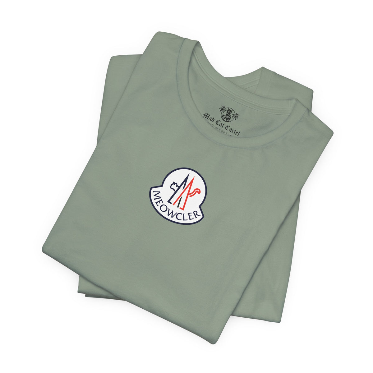Meowcler Essentials Chest Logo T-Shirt in sage, folded