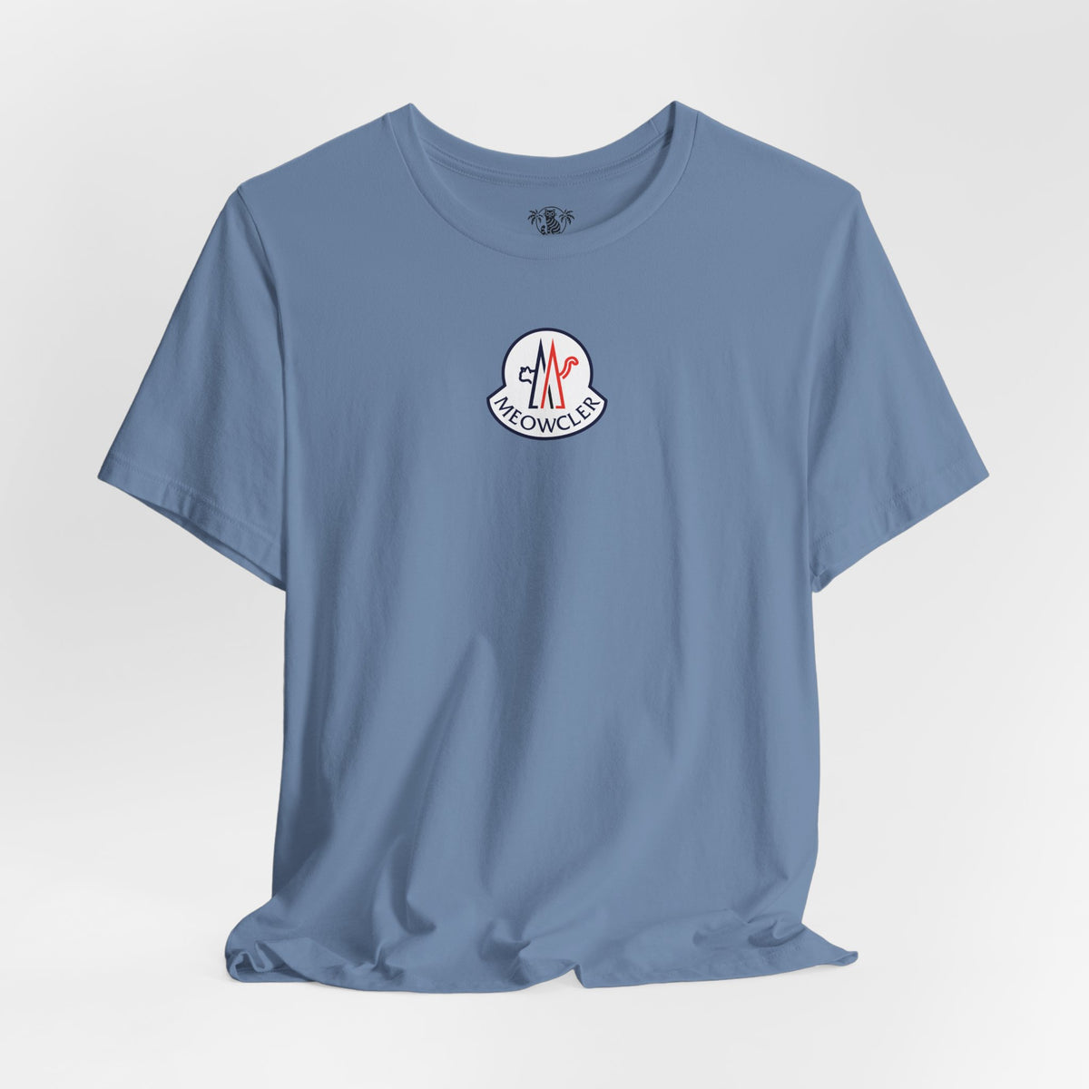 Meowcler Essentials Chest Logo T-Shirt in steel blue, flat lay