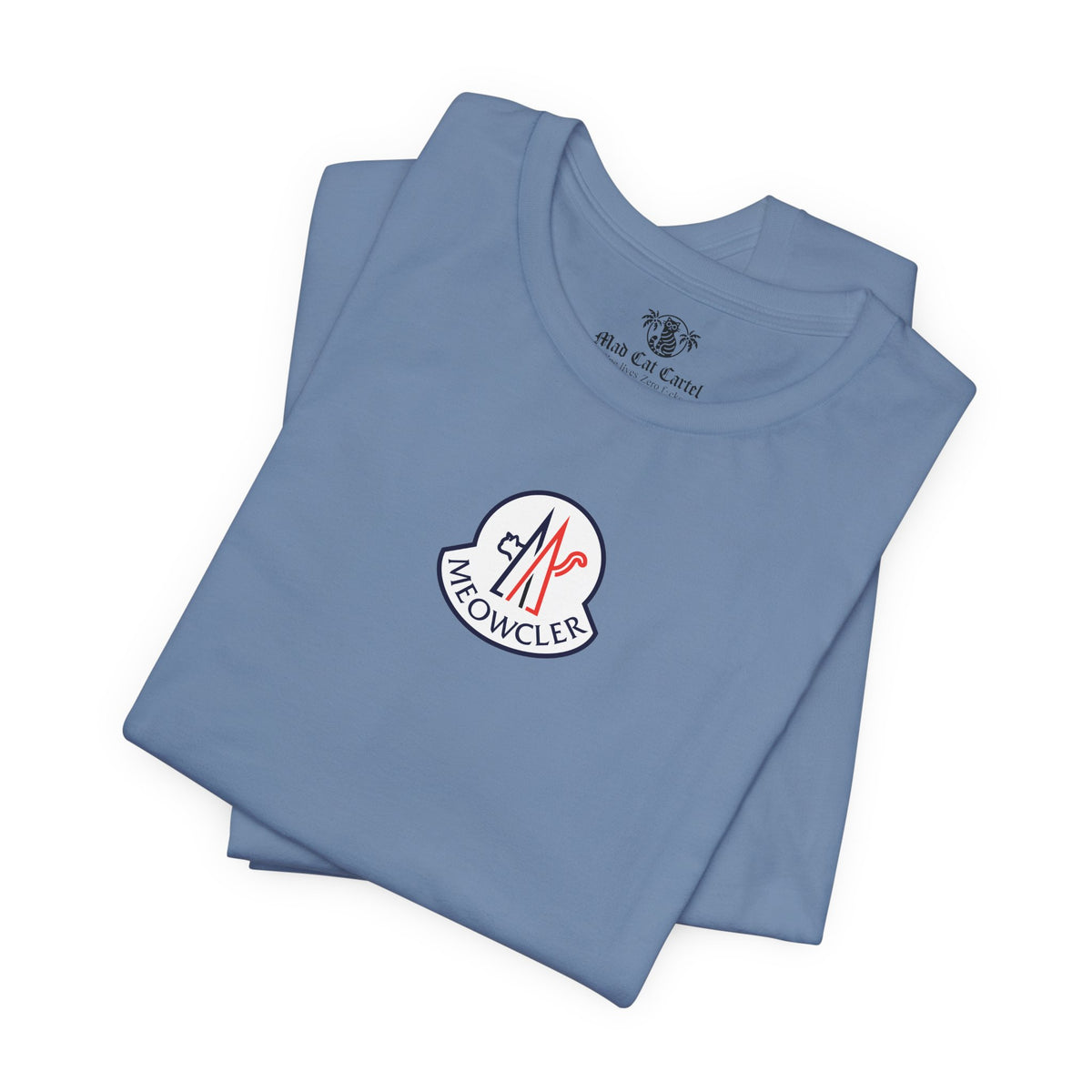 Meowcler Essentials Chest Logo T-Shirt in steel blue, folded