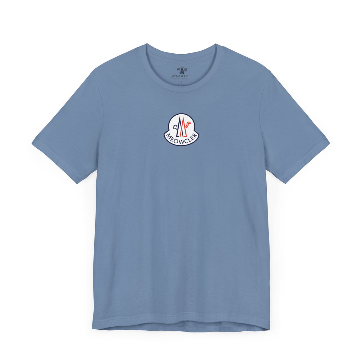 Meowcler Essentials Chest Logo T-Shirt in steel blue, front view