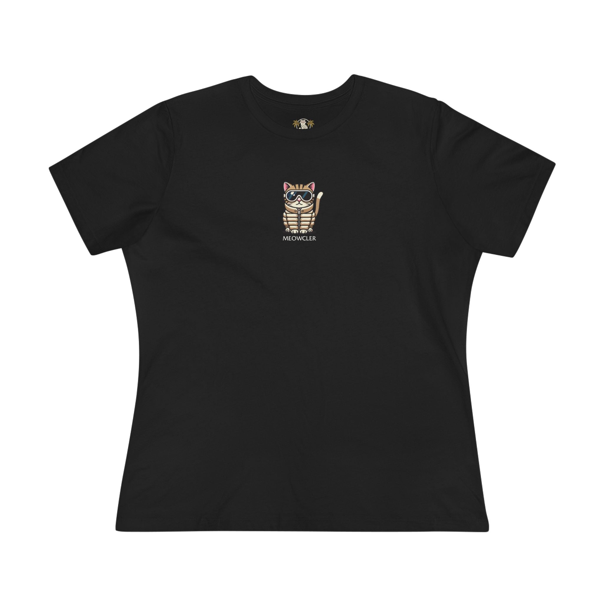 Meowcler Mini Chest Puffer Cat Icon Women's T-Shirt in black, front view