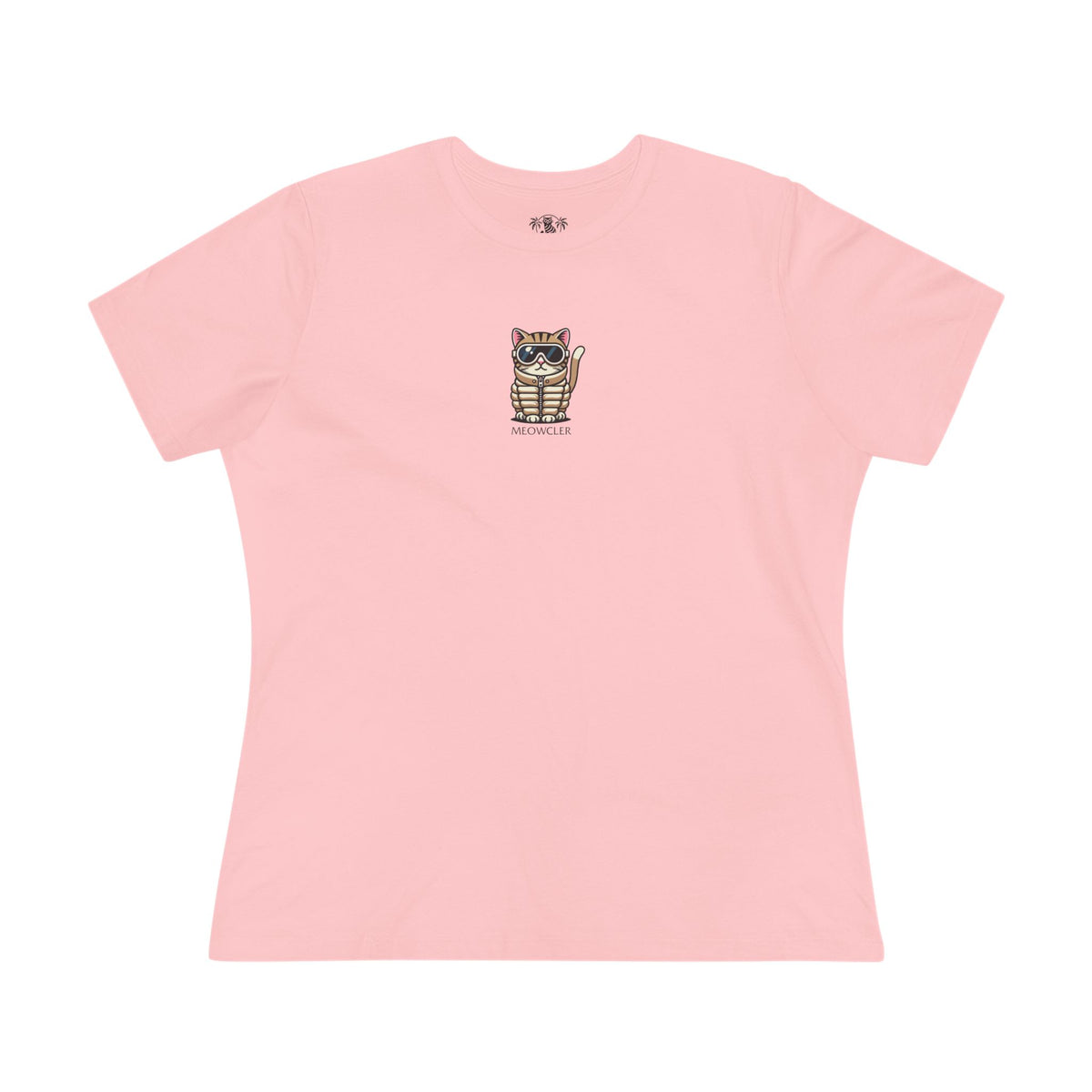 Meowcler Mini Chest Puffer Cat Icon Women's T-Shirt in pink, front view