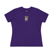 Meowcler Mini Chest Puffer Cat Icon Women's T-Shirt in team purple, front view