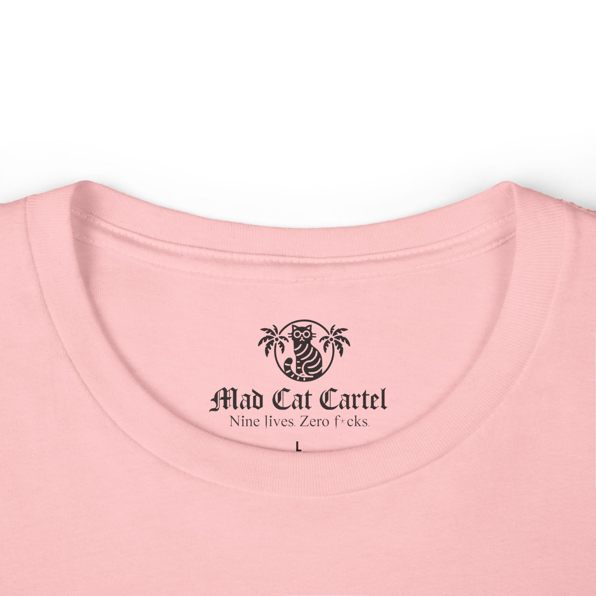 Meowke Cat Runner Graphic Women's T-Shirt in pink, close-up detail