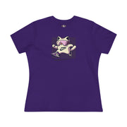 Meowke Cat Runner Graphic Women's T-Shirt in team purple, front view