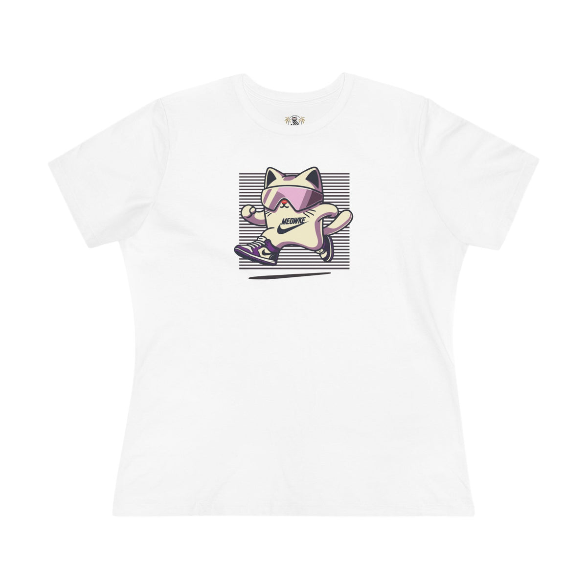 Meowke Cat Runner Graphic Women's T-Shirt in white, front view
