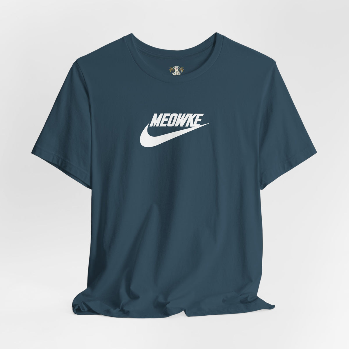 Meowke Essentials Chest Logo T-Shirt in deep teal, flat lay