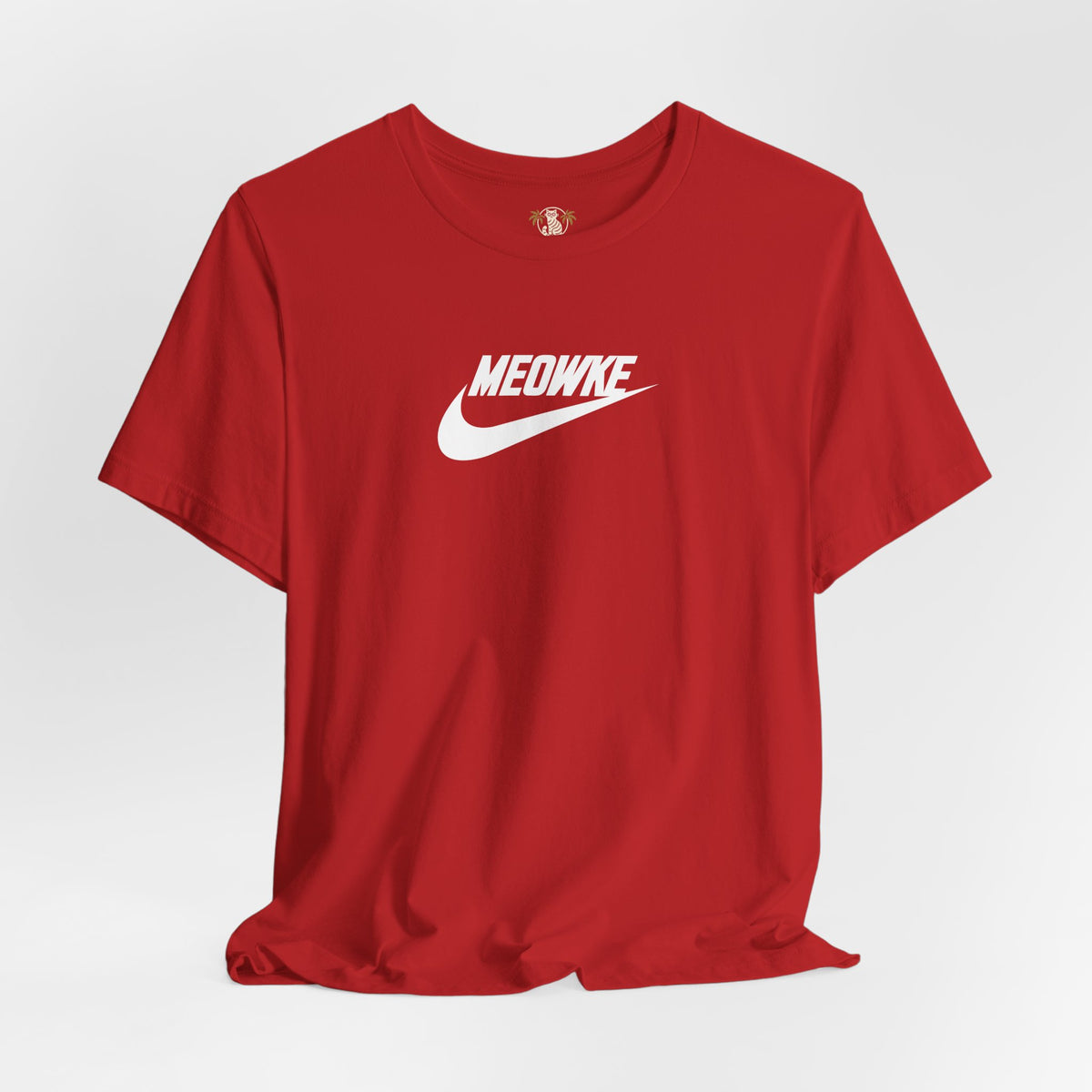 Meowke Essentials Chest Logo T-Shirt in red, flat lay