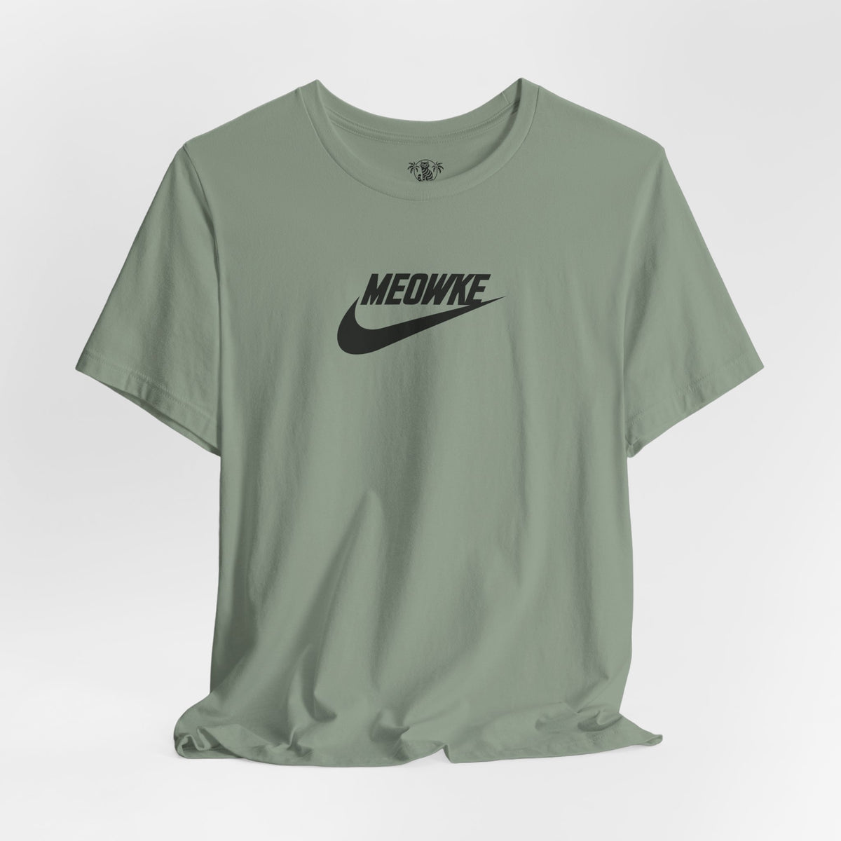 Meowke Essentials Chest Logo T-Shirt in sage, flat lay