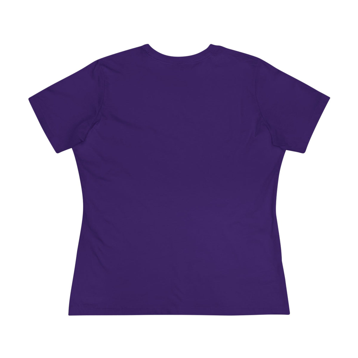 Meowschino Black Leather Cat Graphic Women's T-Shirt in team purple, back view