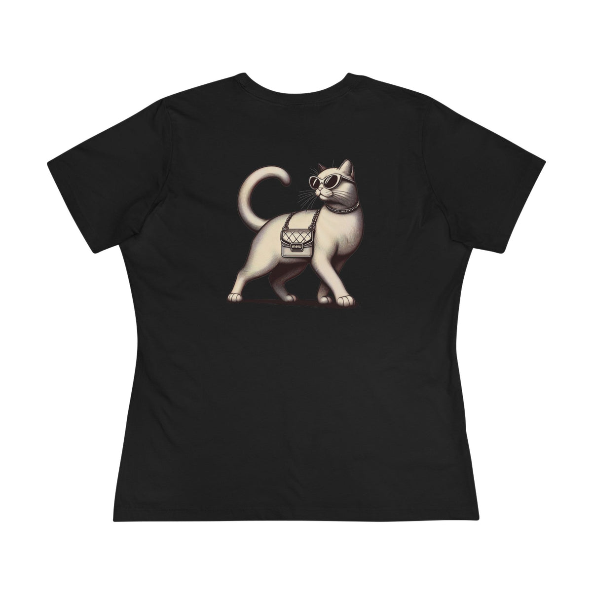 Mew Mew Chest Logo Back Cat Graphic Women's T-Shirt in black, back view