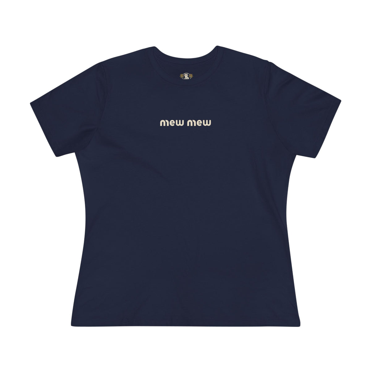 Mew Mew Chest Logo Back Cat Graphic Women's T-Shirt in navy, front view