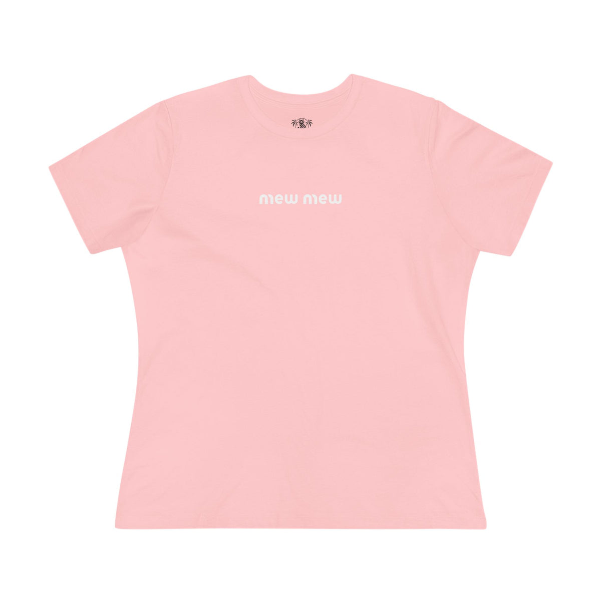 Mew Mew Chest Logo Back Cat Graphic Women's T-Shirt in pink, front view