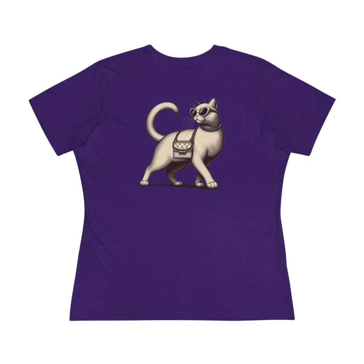 Mew Mew Chest Logo Back Cat Graphic Women's T-Shirt in team purple, back view