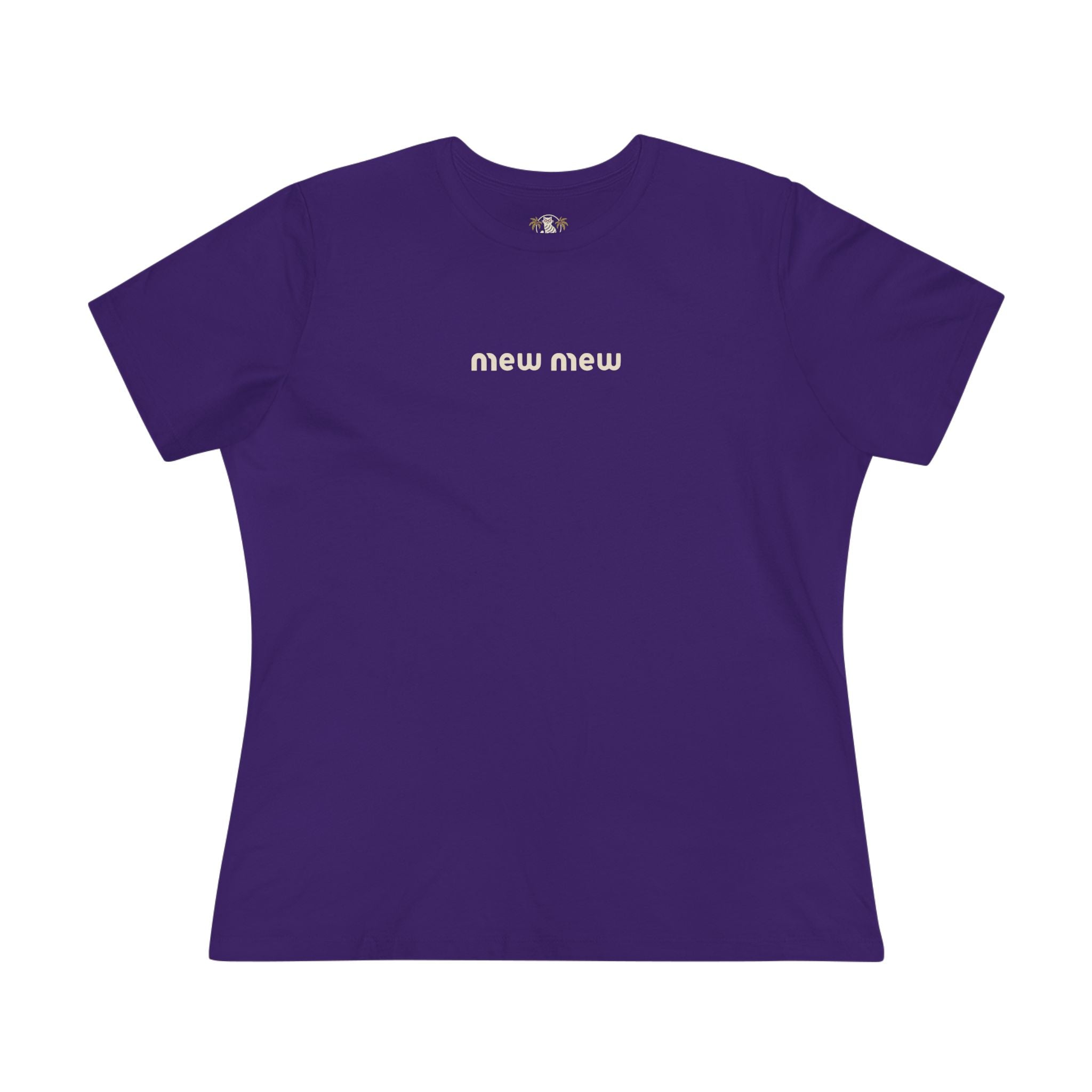 Mew Mew Chest Logo Back Cat Graphic Women's T-Shirt in team purple, front view