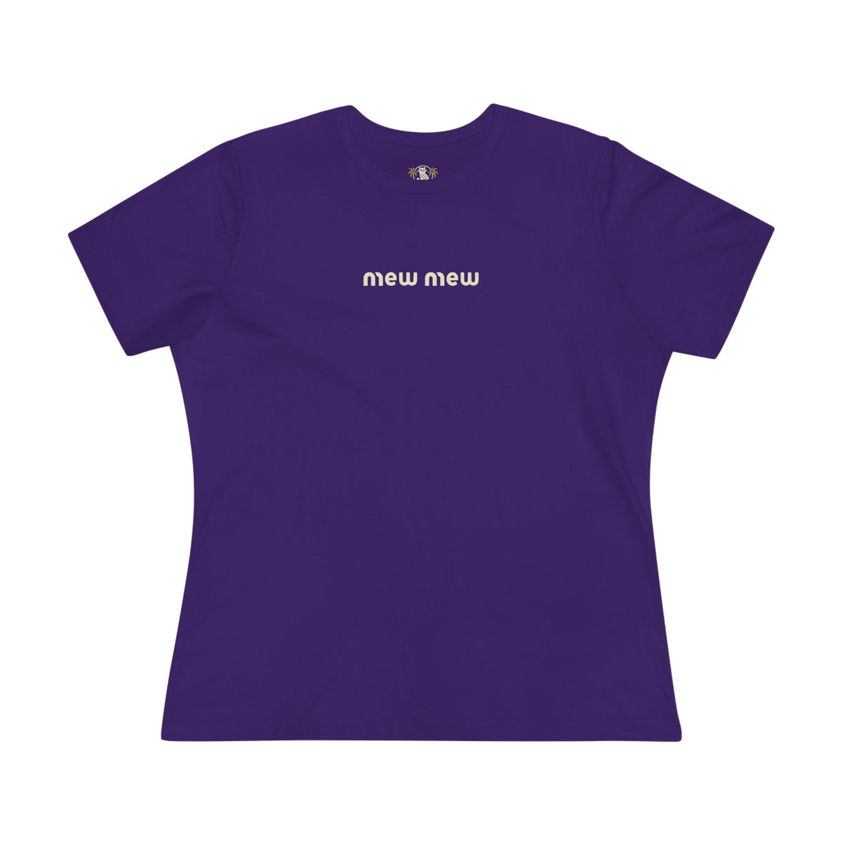 Mew Mew Chest Logo Back Cat Graphic Women's T-Shirt in team purple, front view