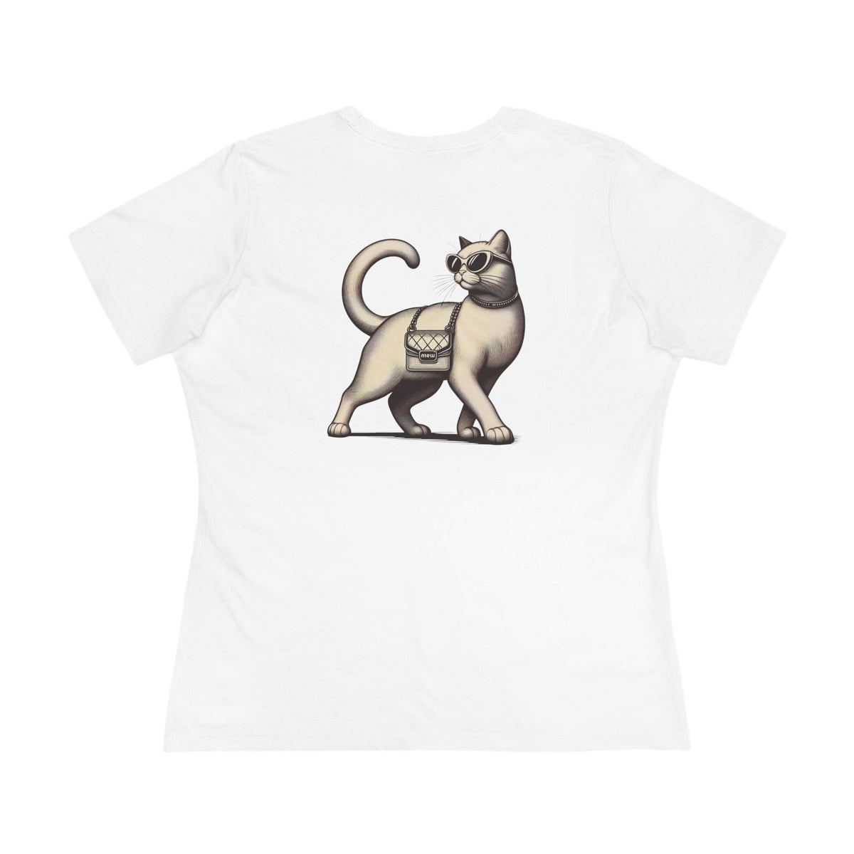 Mew Mew Chest Logo Back Cat Graphic Women's T-Shirt in white, back view