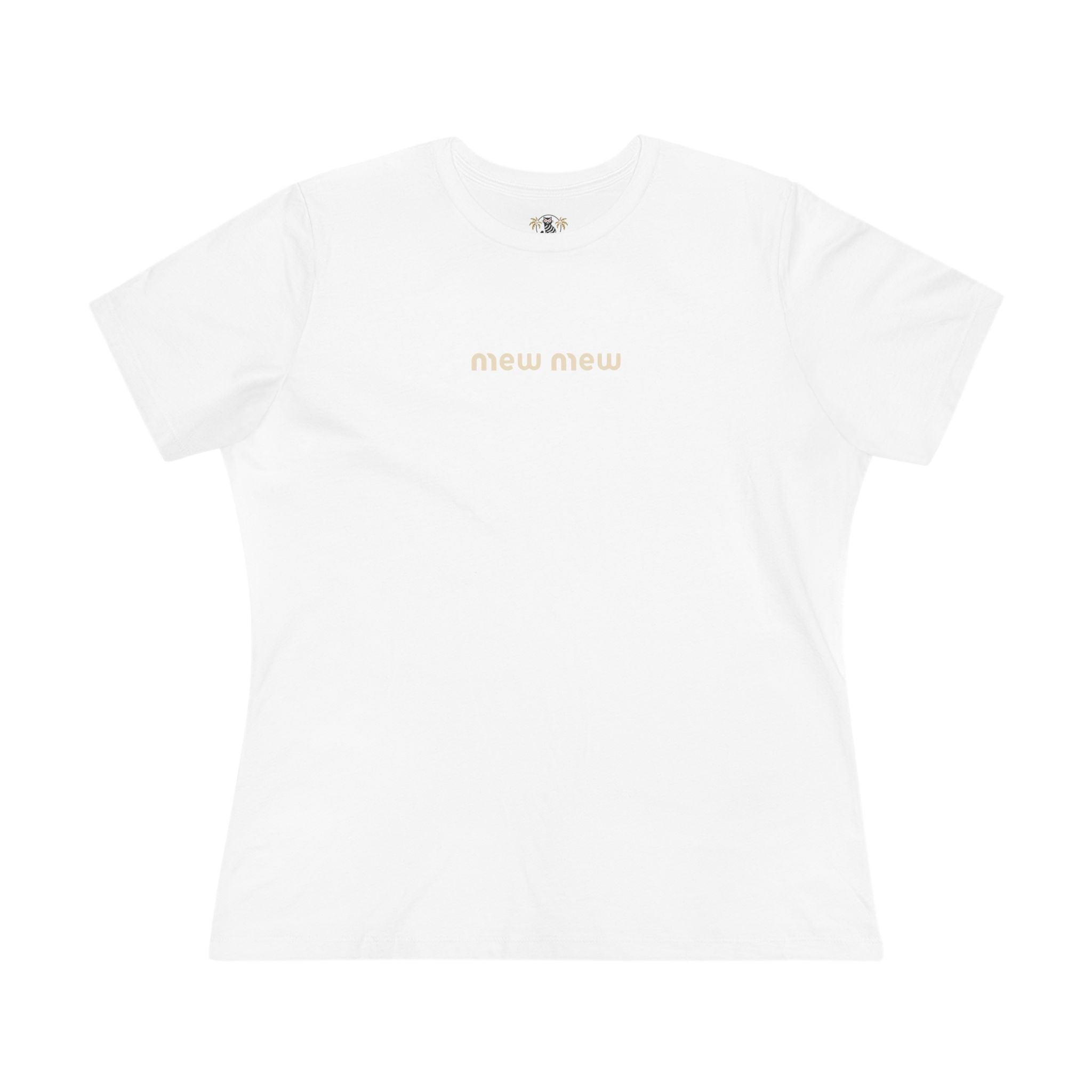 Mew Mew Chest Logo Back Cat Graphic Women's T-Shirt in white, front view