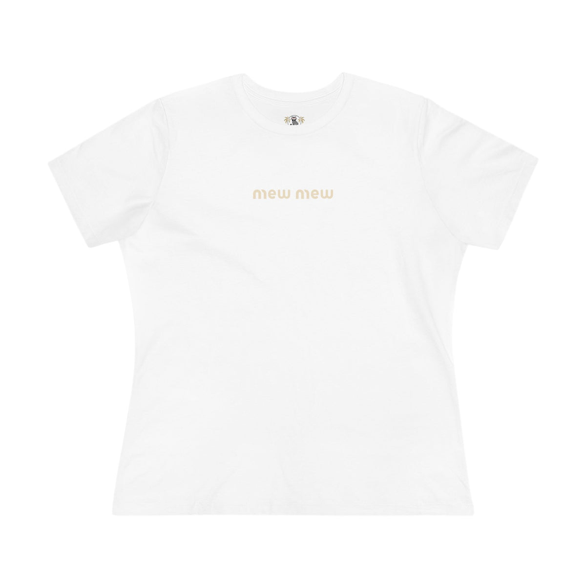 Mew Mew Chest Logo Back Cat Graphic Women's T-Shirt in white, front view