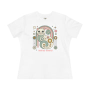 Mew Mew Cosmic Graphic Retro Cat Themed Women's T-Shirt in white, front view