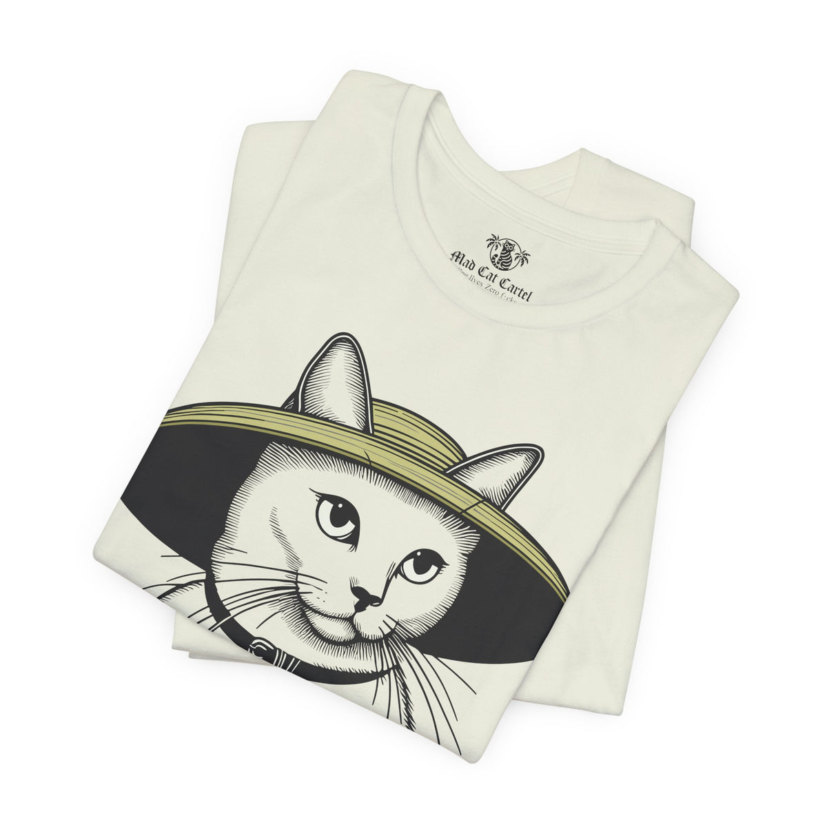 Mew Mew Iconic Hat Cat Graphic T-Shirt in citron, folded