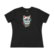 Mewcci Cat Icon Graphic Women's T-Shirt in black, front view