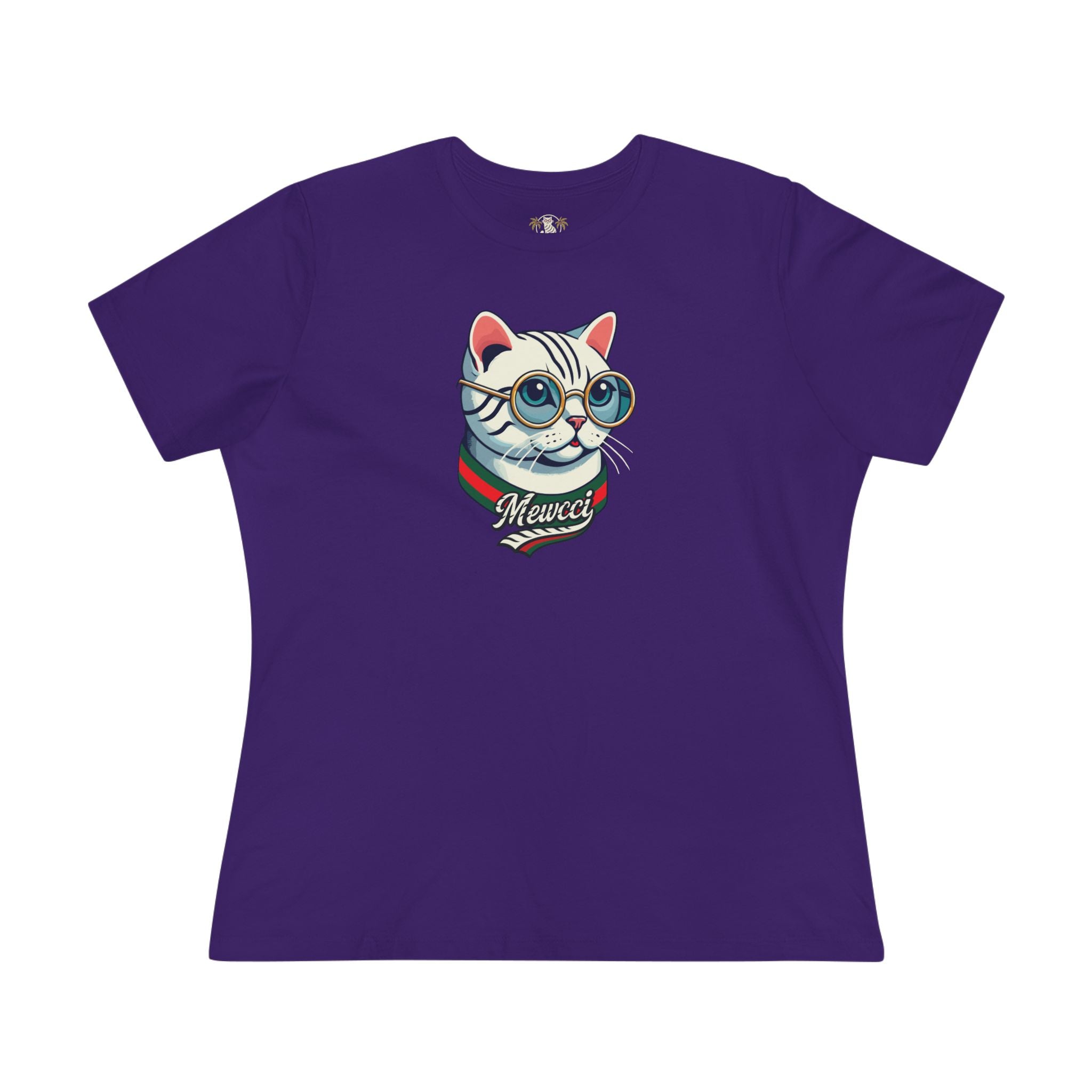 Mewcci Cat Icon Graphic Women's T-Shirt in team purple, front view