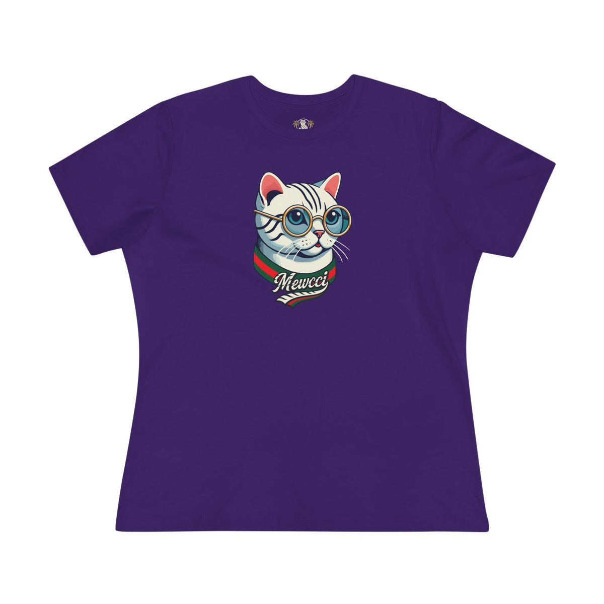 Mewcci Cat Icon Graphic Women's T-Shirt in team purple, front view