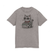 Mewcci Cat Pasta Sketch Graphic Acid Washed Tee in asphalt, front view