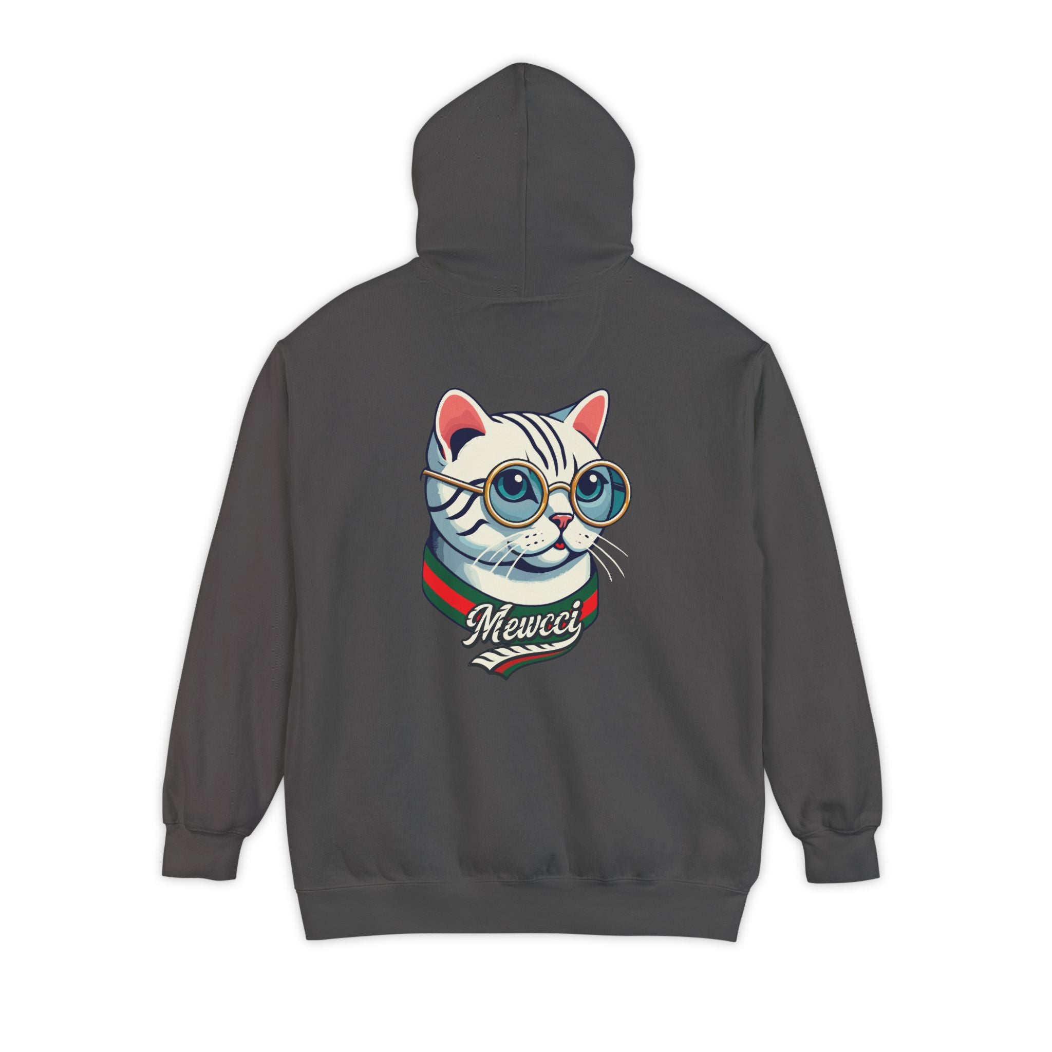 Mewcci Chest Logo Cat Icon Back Graphic Hoodie in pepper, back view