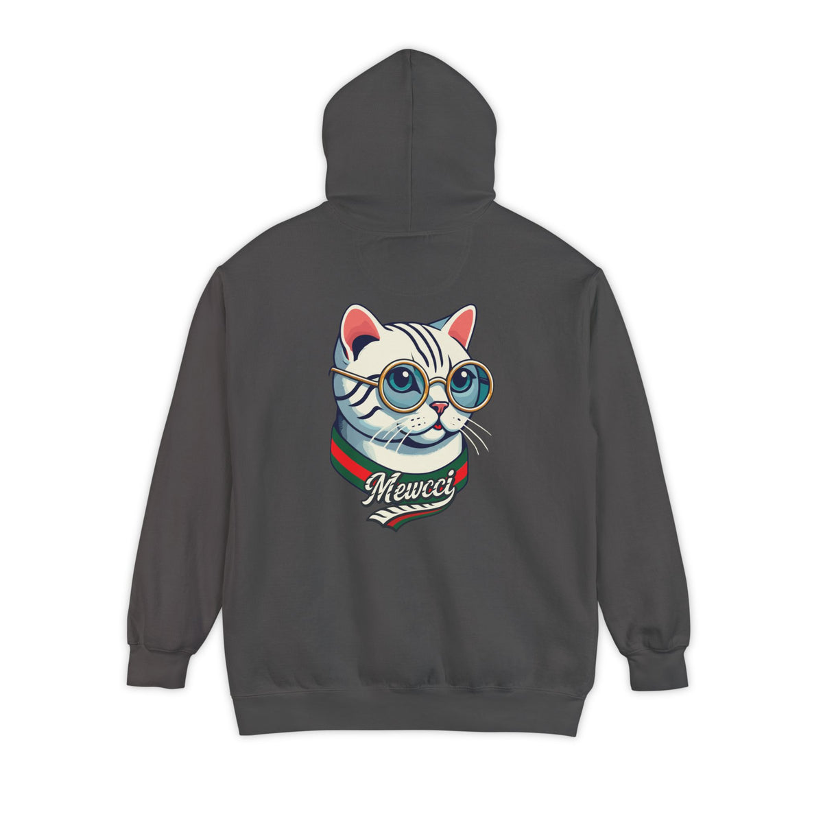 Mewcci Chest Logo Cat Icon Back Graphic Hoodie in pepper, back view