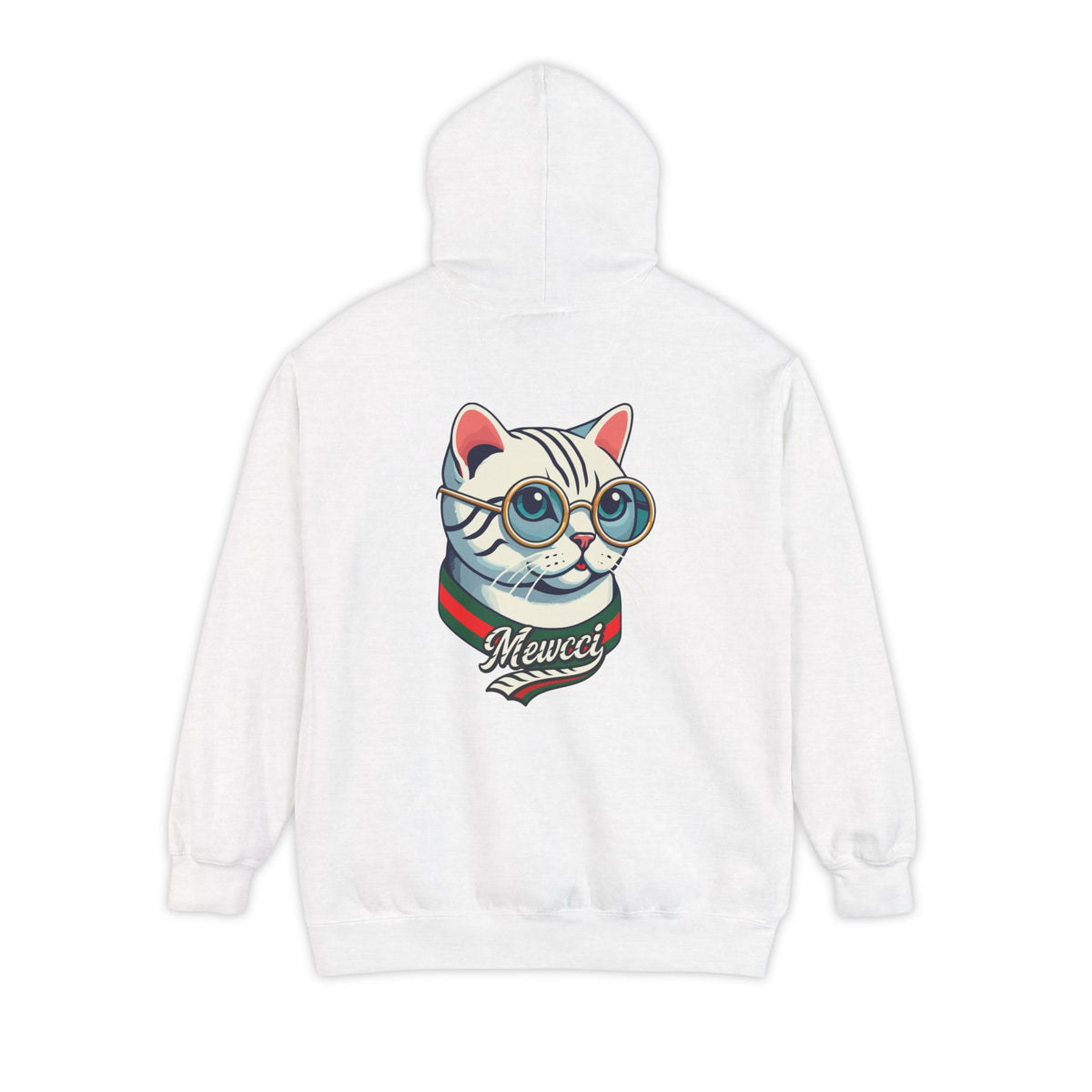 Mewcci Chest Logo Cat Icon Back Graphic Hoodie in white, back view