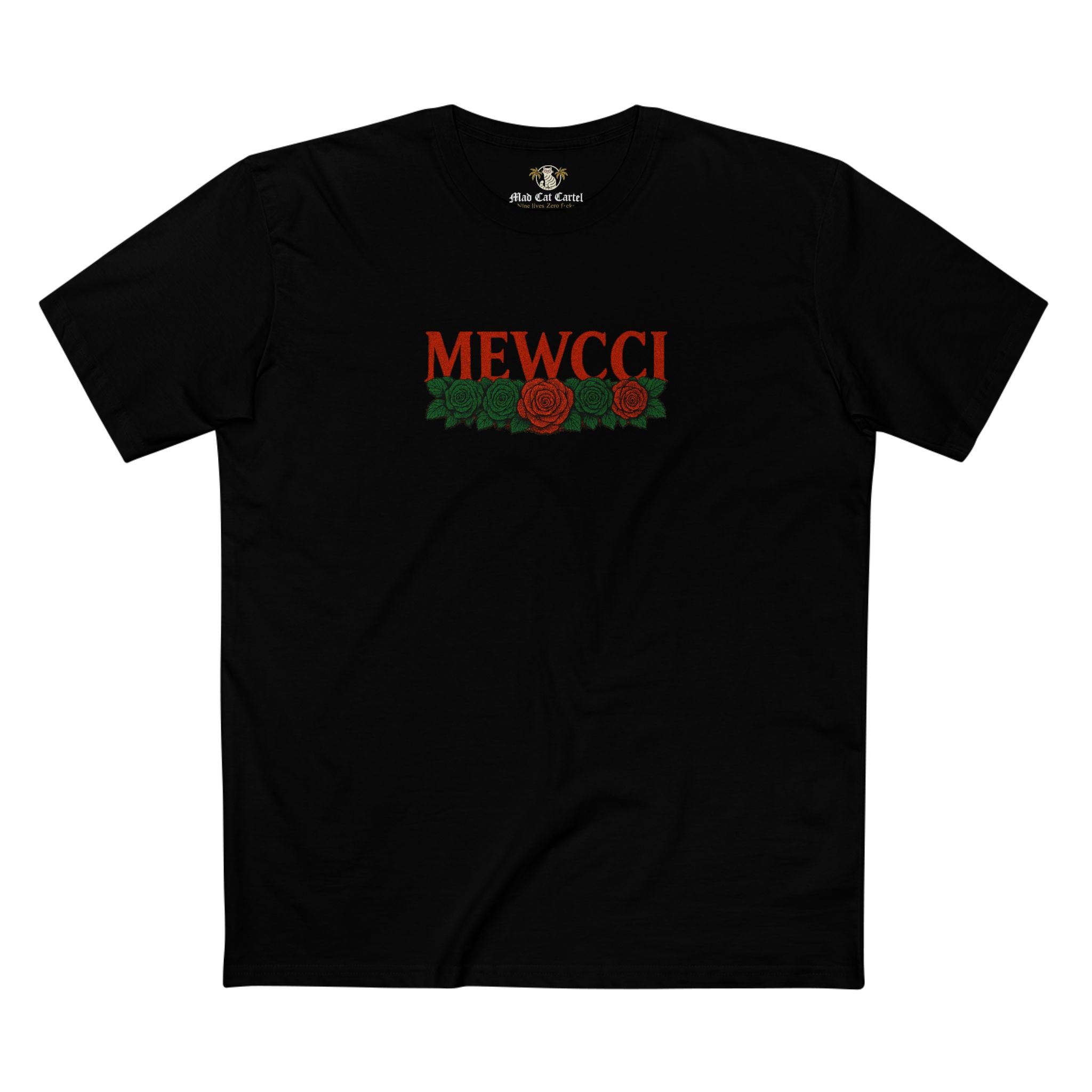 Mewcci Floral Vision Cat Graphic T-Shirt in black, front view