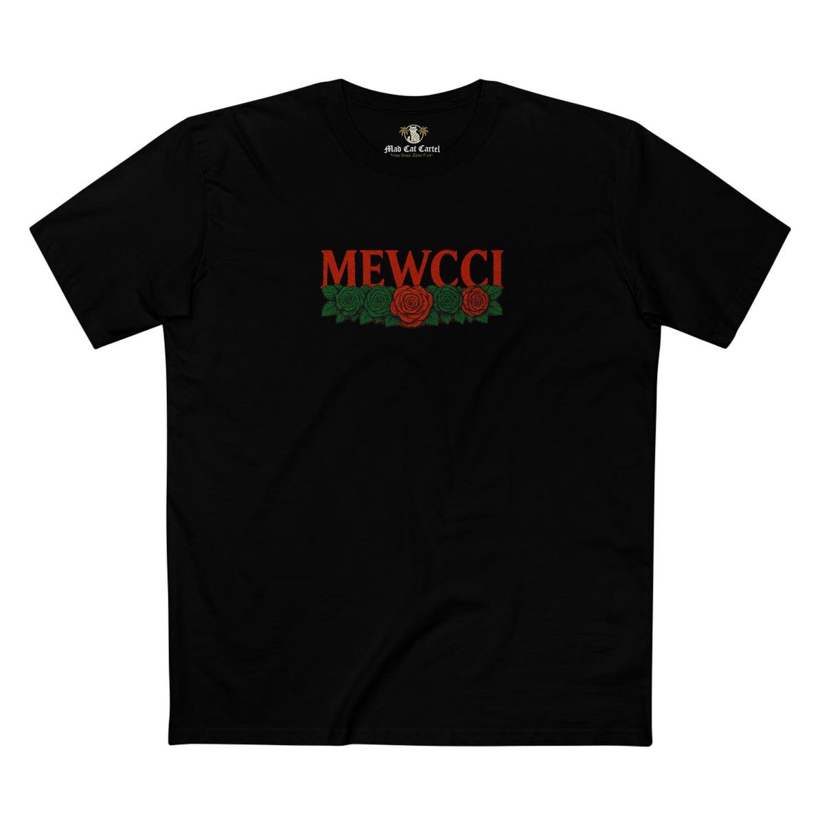 Mewcci Floral Vision Cat Graphic T-Shirt in black, front view