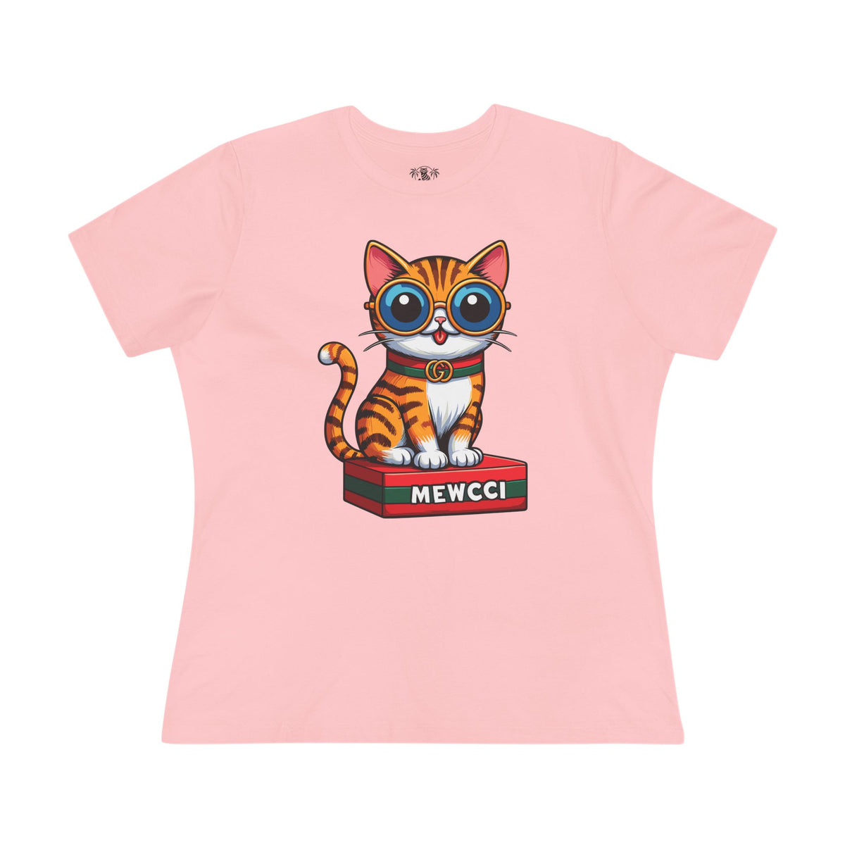 Mewcci Iconic Box Cat Graphic Women's T-Shirt in pink, front view